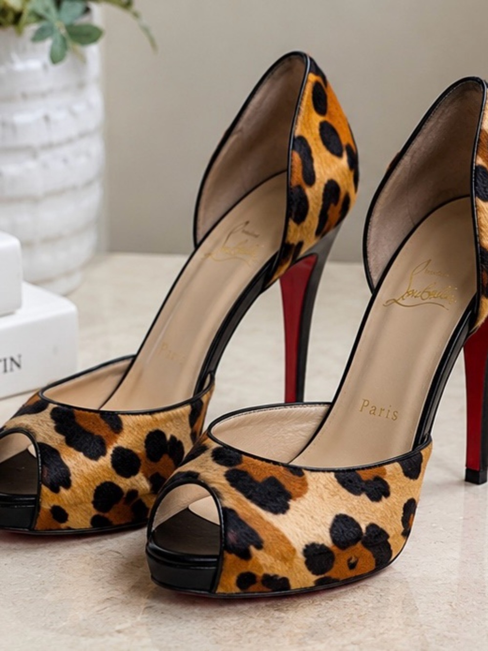 Authentic Christian Louboutin Maryl Leopard Calf Hair 120 d'Orsay Platform Pumps - Picture 3 of 10